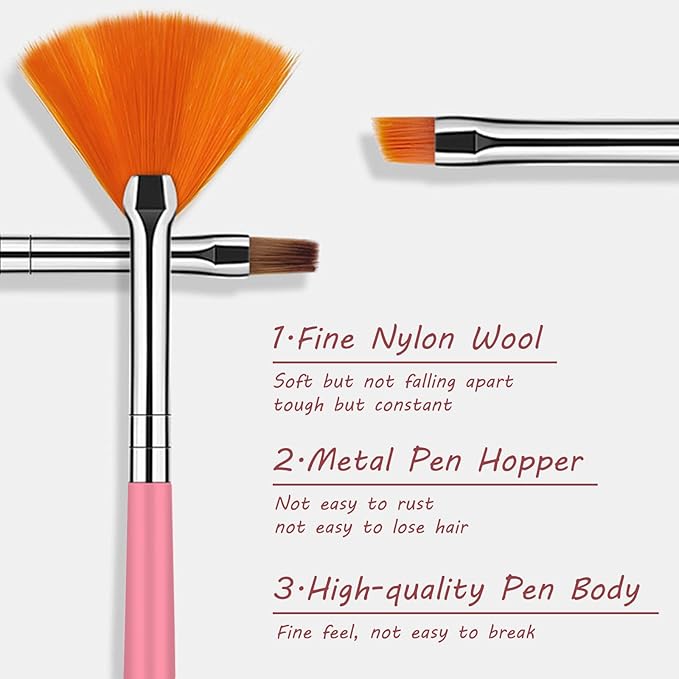 15 Pcs Nail Art Acrylic Brush Set Painting Pen Art Salon Brush Tools Nail Decoration Kit (Pink)