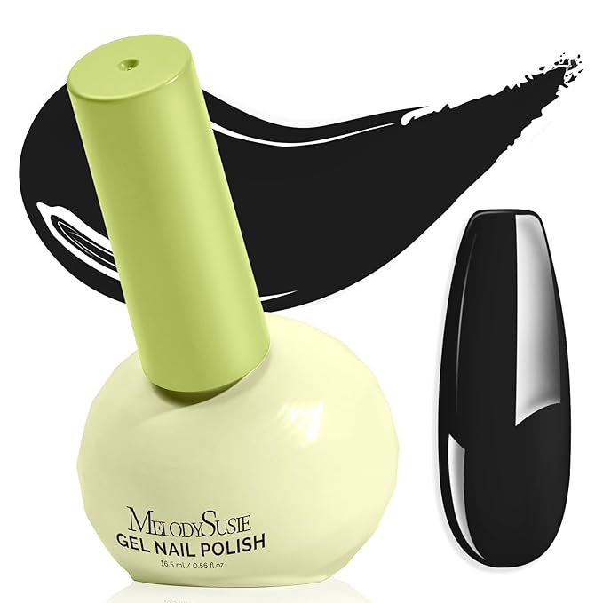 MelodySusie Highly Pigmented Gel Nail Polish, 0.56 Fl Oz Soak Off UV LED Black Gel Polish, Plant-Based Formula, 16.5ml Tilt-and-Stand Bottle, TPO & HEMA Free, Gift for Nail Art at Home & Salon