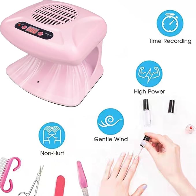 Nail Dryer for Regular Polish 300W 2 in 1 Nail Drying Fan with Auto Sensor Hot and Cold Air Professional Nail Dryer for Manicure Salon and Daily Home Use(Pink)