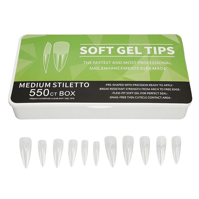 550 Tablets Long Clear Nails Ultra Thin Clear Stiletto Fake Nails Set, Long, Full Cover, Almond Shaped with Rhinestones Designs for Wedding, Dating, Party Acrylic Nail Tips Kit