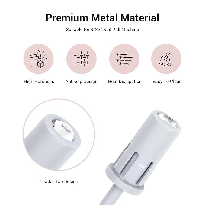 MelodySusie Crystal Top Mandrel Bit for Nails, 3/32'' Easy Off Nail Drill Bits for Sanding Bands, Suitable for Acrylic Nails Gel Manicures and Pedicures, White