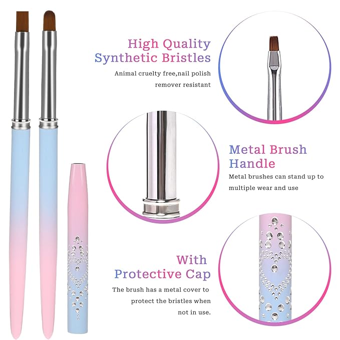 Sliverdew Nail Polish Clean Up Brush, 2Pcs Round&Flat Nail Art Polish Brush for Cleaning, Finger Nail Cleaning Brushes for Nail Art, Professional Nail Painting Brush