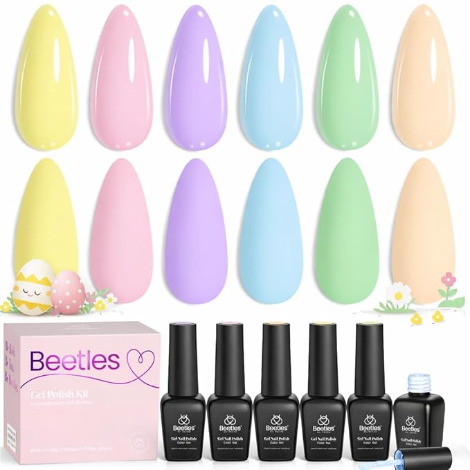 Beetles Pastel Gel Nail Polish - 6 Colors Macaron Pastel Easter Gel Polish Set Light Pink Blue Green Yellow Purple Nails Soft All Season Soak Off Uv Gel Manicure Nail Art Design DIY Home Salon