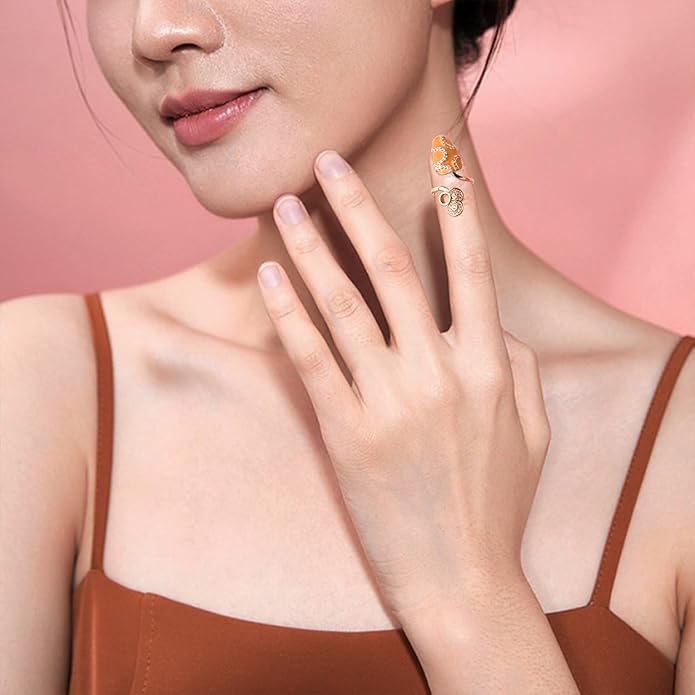 Jean Beau Finger Nail Ring for Women Teen Art Rhinestones Finger Tip Rings Gold Metal Nail Decoration Nail Protect Fashion Jewelry Gift