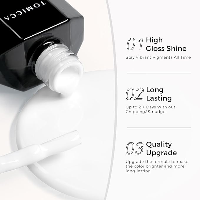 TOMICCA White Gel Nail Polish, 15ml White Gel Polish, Soak Off UV LED Soft Pale Color High Gloss Colors Long Lasting French Nail Art Manicure Salon DIY Design