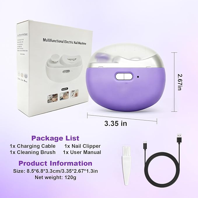 Valentines Day Gifts for Him & Her - Electric Nail Clipper for Seniors & Adults, Baby Smart Nail Clipper, 2-in-1 Automatic Nail Clipper with Light & Storage for Fingernail (Purple)
