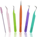 5-Piece Eyelash Extension Tweezers Set Precision Lash Tweezers with Anti-Slip Grip with fiber tip lash tweezers Tools for Lash Artists & eyelash tweezers for women (eyelash set multy)