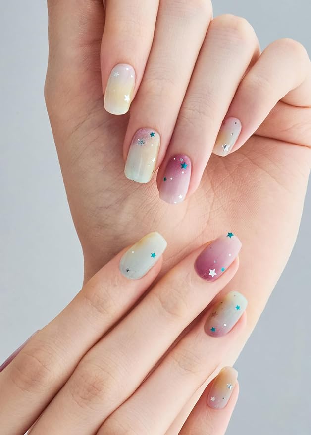 ohora Semi Cured Gel Nail Strips (N Starry Pop) - Works with Any Lamps, Salon-Quality, Long Lasting, Easy to Apply & Remove - Includes 2 Prep Pads, Nail File & Wooden Stick