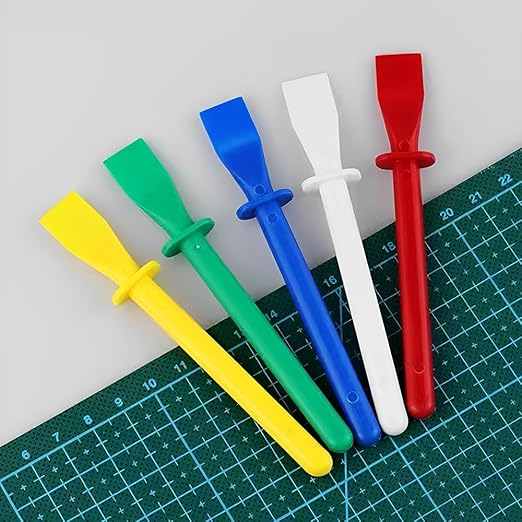 5Pcs Colored Plastic Smear Spreaders, Mini Glue Sticks, Easy Clean Glue Scrapers for Handmade DIY Art, Leather Craft, and Woodworking Projects