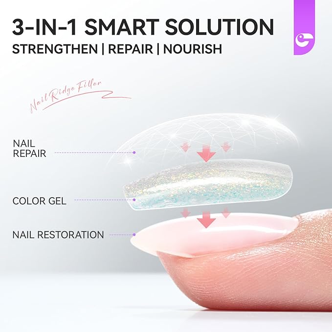 Nail Polish Strengthener and Growth Treatment: Glittering Gelike EC 6 in 1 Natural Nail Hardener Extra Strong and Growth - Long Lasting Nail Repair for Damaged Nails - For Daily Work Home Salon