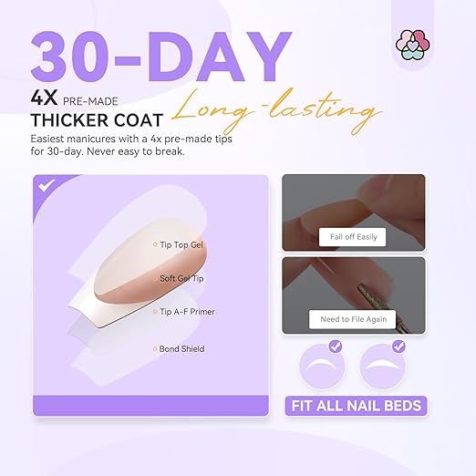 SAVILAND Press On Nails for Women: Long Square 160PCS Natural Acrylic Press On Nails Nude French Tip Nails Sturdy & Long-lasting Press on Nails Soft Gel Nail Tips for Extension DIY Nail Art