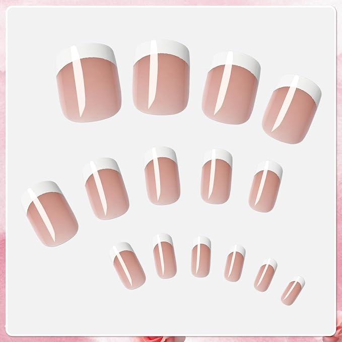 AddFavor White French Tip Press on Nails Short - 240pcs Brown Extra Short Square Fake Nails, Square Nails Press on Acrylic Nail Extension Nails Art DIY