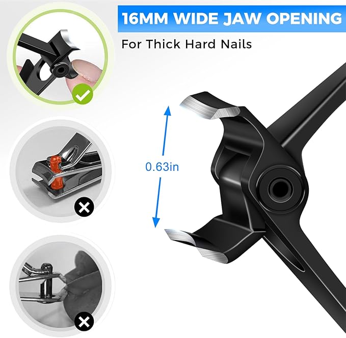 DRMODE Nail Clippers for Men Thick Nails, Heavy Duty Toenail Clippers for Seniors Thick Toenails with 16MM Wide Jaw, Sharp Stainless Steel Large Finger Nail Clippers Adult Cutter Trimmer with File