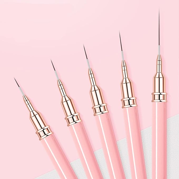 Metallic Nail Art Brushes Superfine Brush 5 Pcs Kit Professional Nail Liner Brush Nail Details Brush Nail Painting and Drawing Liner Brush for Nail Salons