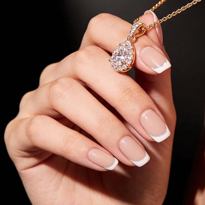Semi Cured Gel Nail Strips White French Tip with Clear Base & Silver Glitter Line, 20 Pcs DIY Gel Nail Wraps, Beginner-Friendly, Salon-Quality, UV Light Required