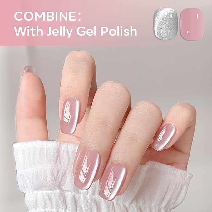 modelones Silver Cat Eye Gel Nail Polish Glitter White Cat Eye Gel Polish Clear 9D Holographic High Density Crystal Nail Polish with Magnet Soak Off U V Shimmer Polish valentine Nail 15ML