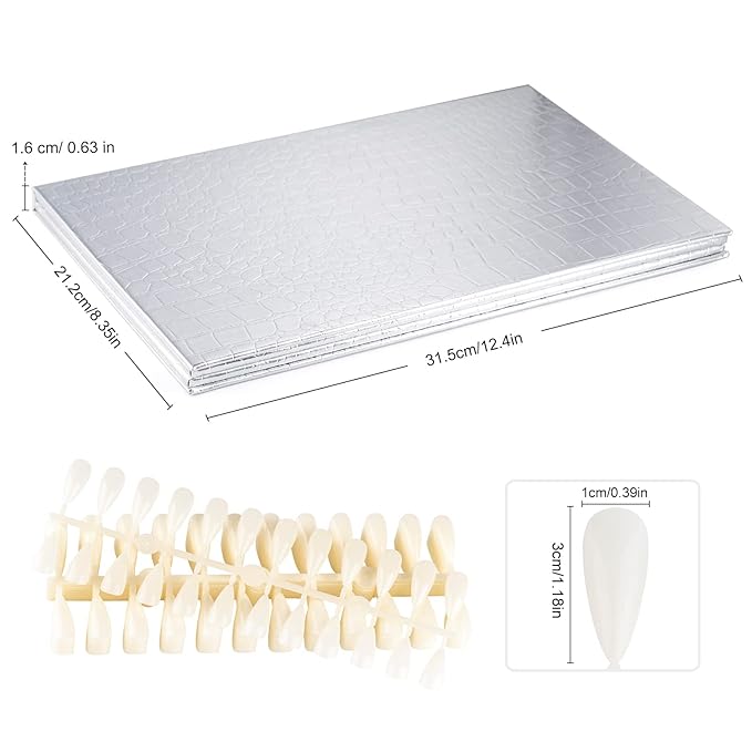 NMKL38 180 Colors Nail Display Chart Nail Gel Polish Organizer Color Card with 240 False Nail Tips (Silver)
