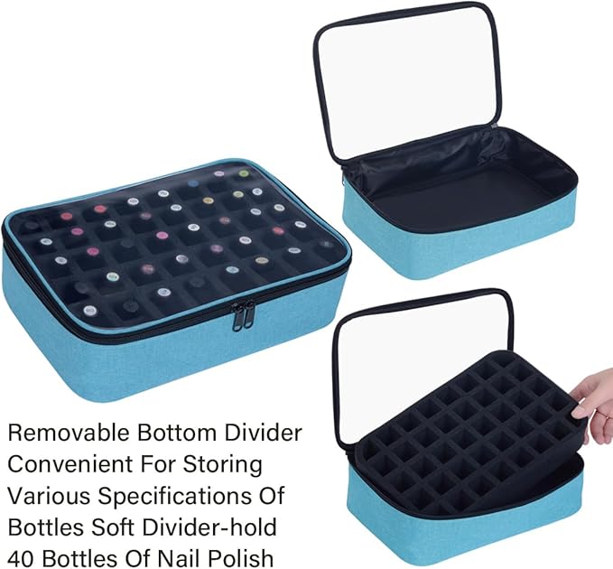 Small Clear Nail Polish Organizer Holds 40 bottles(15ml-0.5fl.oz) Nail Polish Case Multifunctional Nail Polish Bag organizer, Cosmetic Travel Makeup Bags for Women Green