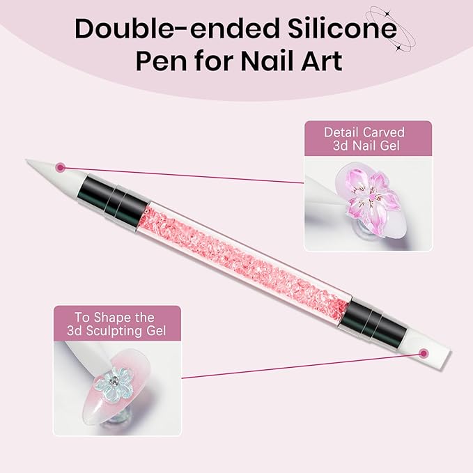 3D Nail Sculpting Gel, Clear Molding Gel for Nail Art Non-Sticky for Extension Carving with Nail Stickers & Silicone Pen Suitable for DIY Manicure Home
