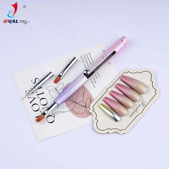 Nail Art Brushes Set, YIHUALE Push Contact Builder Nail Extension Gel Brush, Gel Polish Art Design Pen Painting Tools, Nail Art Liner Brush and Dotting Pen for Salon, DIY (Pink+purple, 1+2PCS)