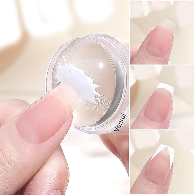 9 PCS 2.8CM Clear Jelly Silicone Nail Art Stamper Head Transparent Stamping Polish Transfer Templates Tools Manicure French Tip Tool Nail Stamp Silicone Head Kit (Only Stamper Head)