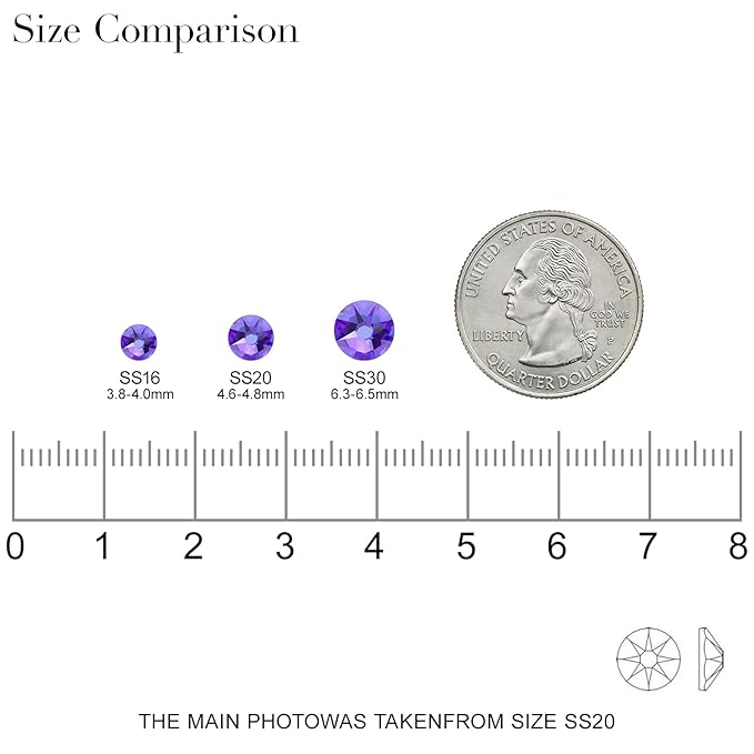 Novani Purple Velvet Rhinestones 288pcs Flat Back Round Rhinestone Style 2088 Sparkly Crystal Gemstones for Nail Art and Crafting SS30,6.4-6.6mm