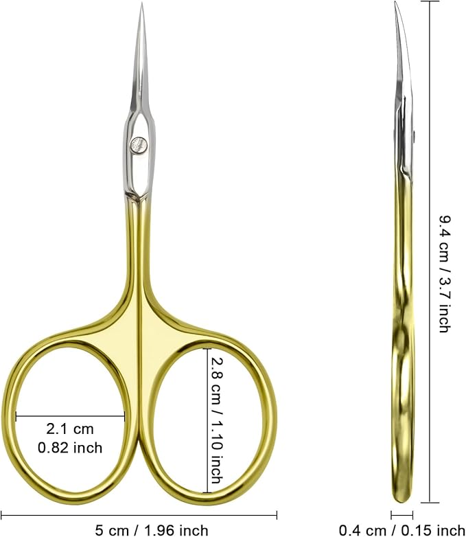 CGBE Manicure Scissors, Extra Fine Eyebrow Scissors for Grooming, Curved Blade Nail Scissors Precise Pointed Tip Grooming Kit for Eyebrow, Eyelash, Trim Nail and Dry Skin, Gold