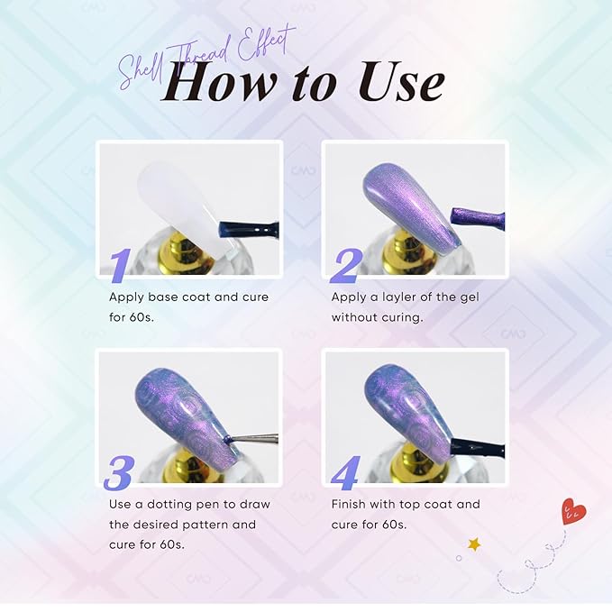 CHARMACY Pearl Gel Nail Polish Set - 6 Colors Shimmer Blue Pink Yellow Shell Gel, Aurora Shell Effect, Mermaid Nails LED UV Soak Off