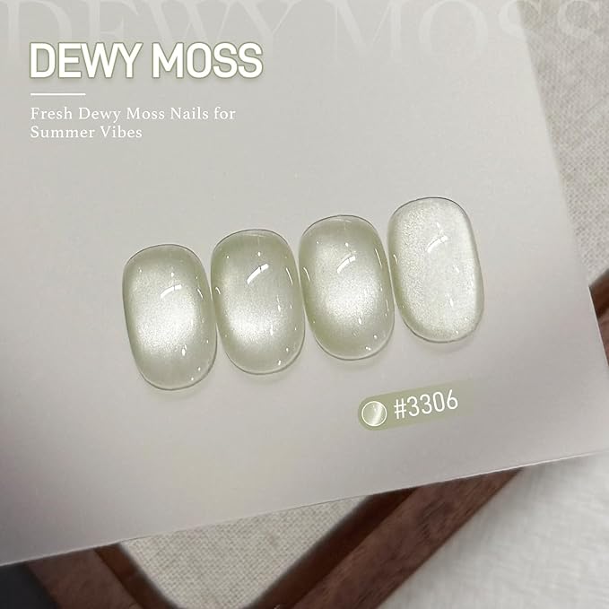 GAOY Green Glassy Cat Eye Gel Nail Polish, 16ml Glitter Holographic Nail Polish with Magnet, Reflective Translucent UV Gel, 3306 Dewy Moss
