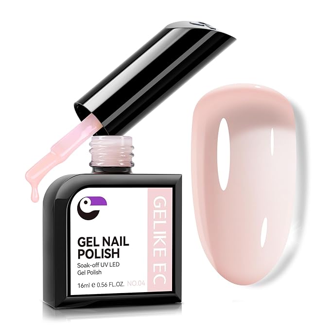 gelike ec Gel Nail Polish Pink Color Long Lasting for Women False Nail Tips 16ml Nude- High Gloss for Professional Salon Workers Wedding Events with Smooth Brush