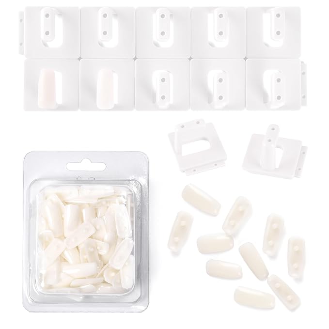 10PCS Plastic Nail Display Stands with Holes Nail Training Frame with 110Pcs Practice Nail Tips, Spliced Stand for Gel Nail Polish DIY Nail Practice Display Tool, White