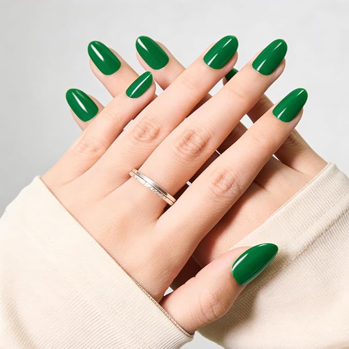 St. Patrick's Day Press on Nails Medium Fake Nails Emerald Green Acrylic False Nails Press ons Full Cover Reusable Glue on Artificial Nails for Women Girls