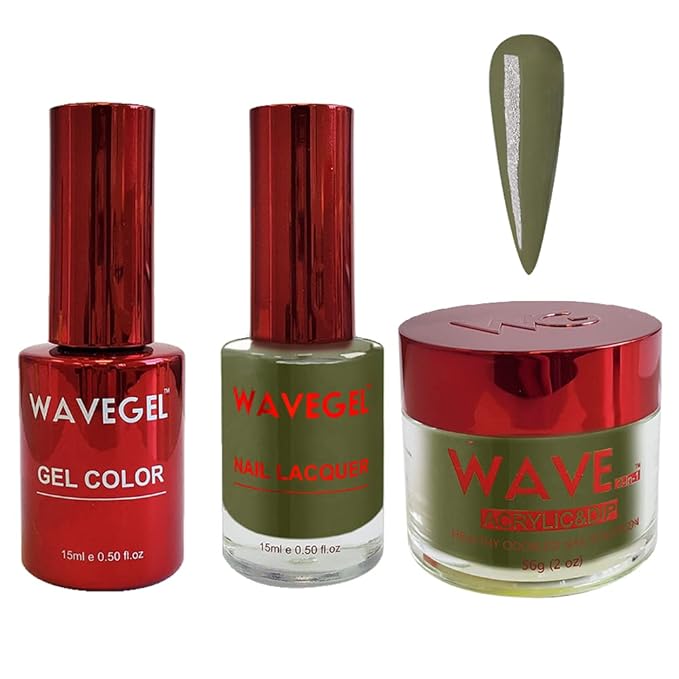 WAVEGEL Soak-Off Gel, Nail Lacquer & Acrylic/Dip Powder Matching Set - Queen Collection - #103 Camouflage Green