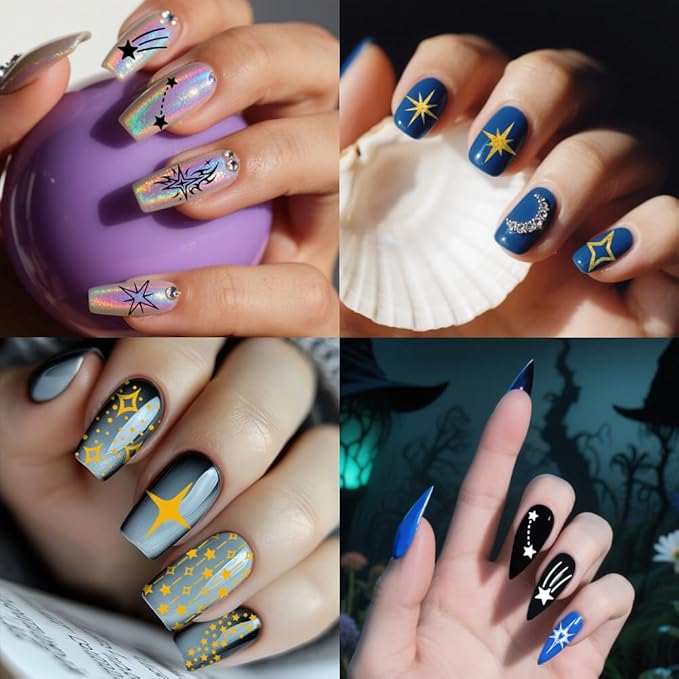 PH PandaHall 3pcs Star Moon Nail Stamping Plates Falling Stars Nail Art Plates Pentagram Patterns Manicure Art Templates Night Sky Nails Stamper Plate for Women DIY Manicures Salon Printing Design