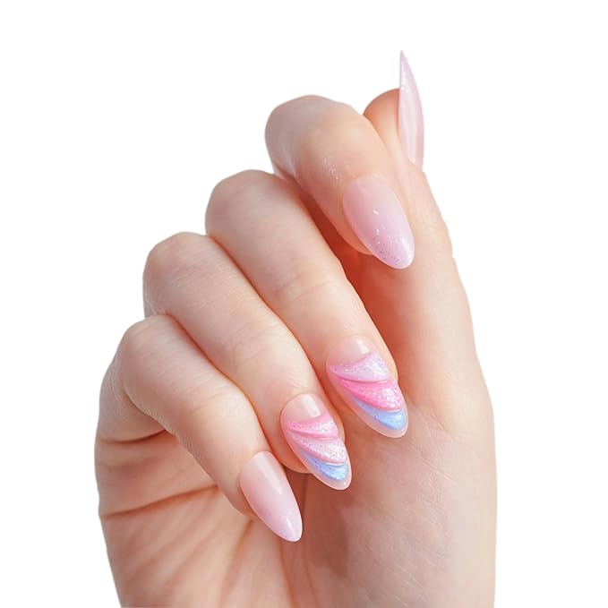 KISS Gel Fantasy Allure Press On Nails, Ready to Wear, 3D Design, Waterproof, Pink Gel Nail Glue 0.07 Oz. (2g), Manicure Stick & Mini File, 28 Count