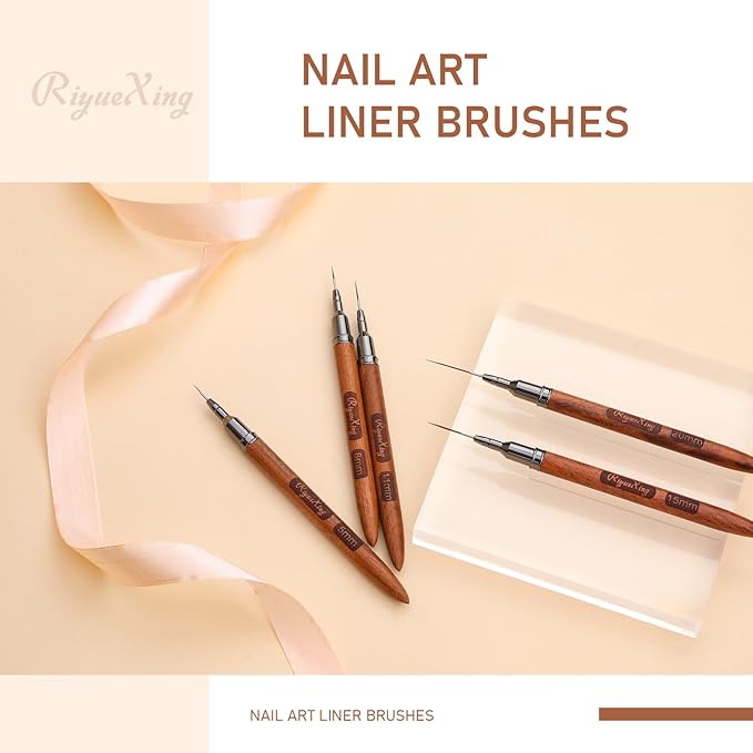5PCS Wooden Nail Art Brush - Liner Brush For Nail Gel Fine Drawing,Thin Liner Nail Brush Set Size 5/8/11/15/20mm Striper Brushes Set Christmas Gift for Women
