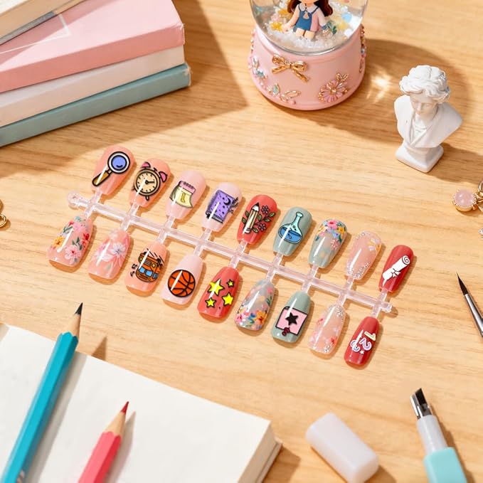 PH PandaHall 4pcs Learning Elements Nail Stamp Plate Books Pens Nail Art Template Stationery Notebook Manicures Stamper Line Texture Nails Image Plate for Back to School Manicure Design Decoration
