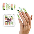 Handmade Green Acrylic Square Press On Nails 10pcs, Jelly Gradient Glossy Nails with 3D Flower & Butterfly Art, White Swirl Design and Light Green Aesthetic Full Cover Nail Tips – Appife