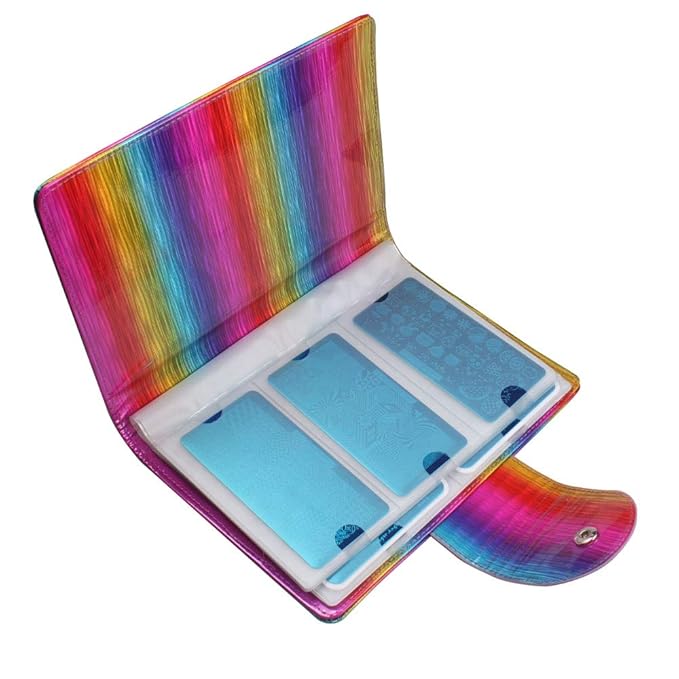 50 Slots Image Stamper Plate Collection Nail Art Stamp Plate Stamping Plates Cases Stamp Nail Template Organzier for 6.0x12.0cm and 9.5X14.5CM Nail Art Plates (Rainbow)