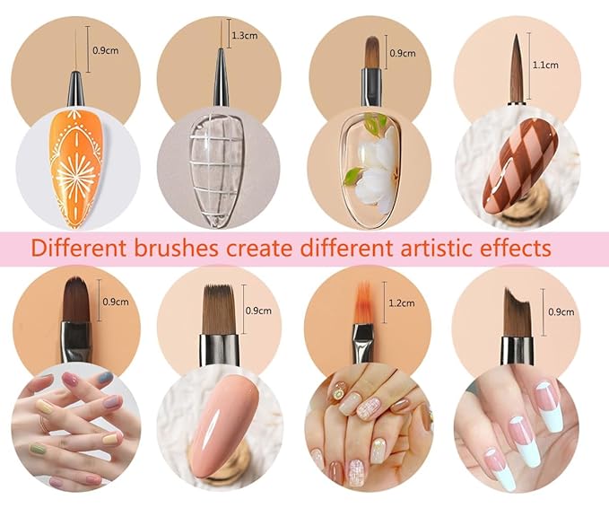 9Pcs Nail Art Brushes Nail Art Tool Set Striping for Long Lines Nail Drawing Pen For Nail Design Brushes for Gel Polish Clean Up Brushes 3D Nail Art Decorations for Women Girls DIY Manicure, Brown