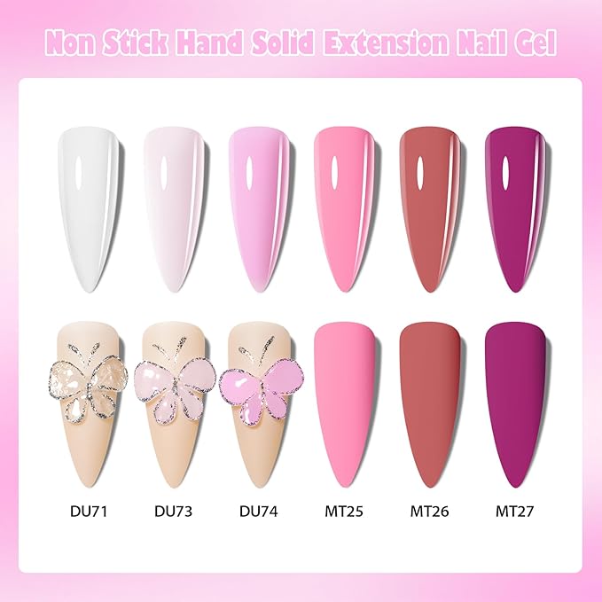 MTSSII 10PCS 3D Builder Gel Kit - White Pink Non-Sticky Hand Extension Gel with Silicone Pen for Nails Brown Purple Nail Polish Design Manicure Salon Supplies