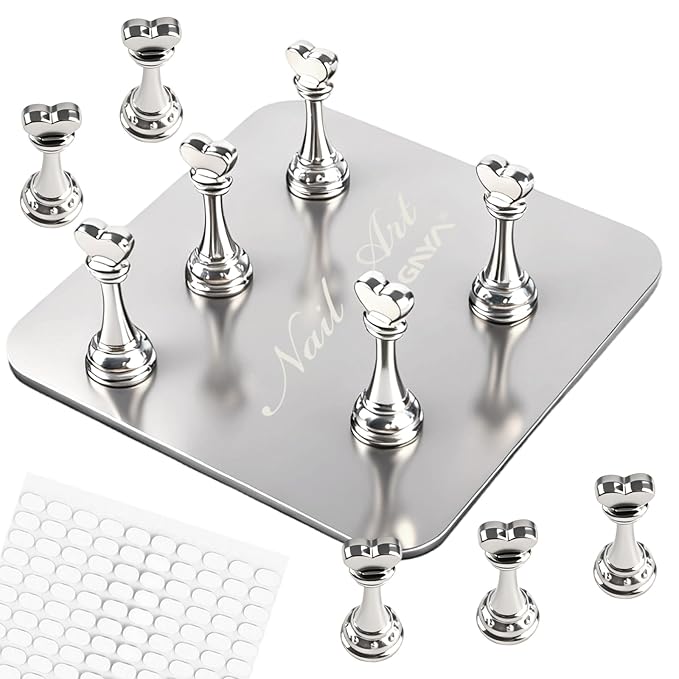 ANGNYA Nail Stand for Press Ons,Square Shape Super Magnetic Base Nail Holder for Painting Nails with 200 Pcs Reusable Double-Sided Tape for Nails Practice Nail Tools Home DIY Salon Supplies