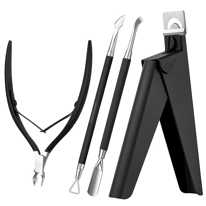 Melodysusie 4 in 1 Acrylic Nail Clippers Set, with Cuticle Trimmer and Dual-Ended Cuticle Pusher Remover, Stainless Steel Acrylic Nail Cutter Set, Pedicure Manicure Acrylic Nail Tools for Home Salon