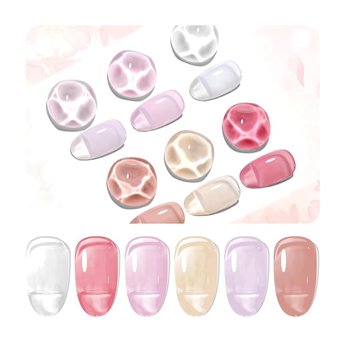 JODSONE 10ml Jelly Gel Nail Polish Set 6 Pale Colours White Pale Red Soft Pink Natural Nude Pale Purple Fresh Pink Purple All Seasons Neutral Soak off LED Lamp Gel Manicure Set for Nail Art