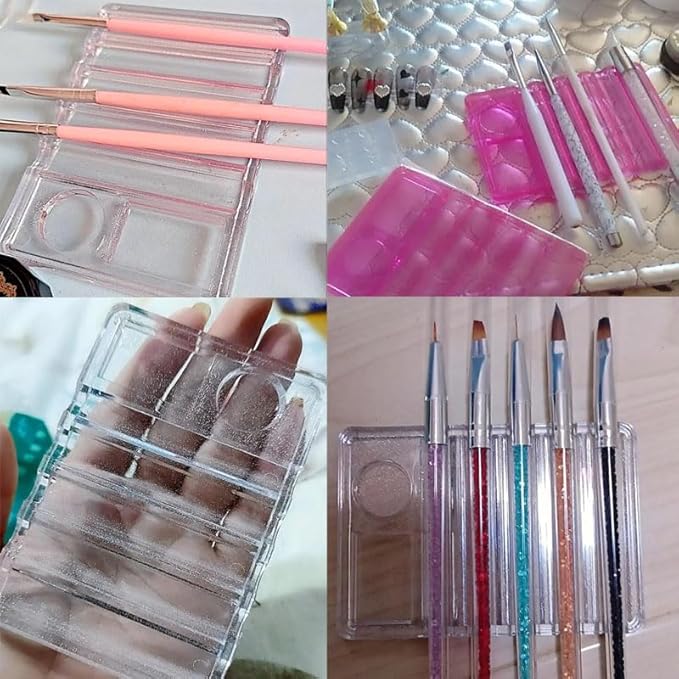 3 Pack Nail Brush Holder Base Stand Transparent Portable Mini Rest with Charms Container for Nail Art Brushes Drawing Pencil Painting Pen Liner Rhinestone Gems DIY Manicure