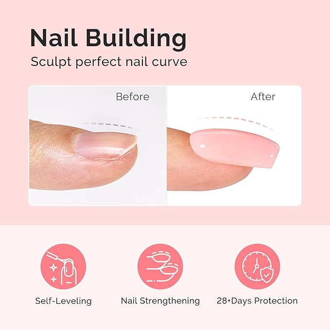 MelodySusie Hema Free Builder Gel Set for Nails Thickening, Clear and Pink, 3PCS 0.5 Fl Oz, Tpo Free, Soak Off UV Extension Gel, Nail Art Design Salon DIY Manicure at Home for Women