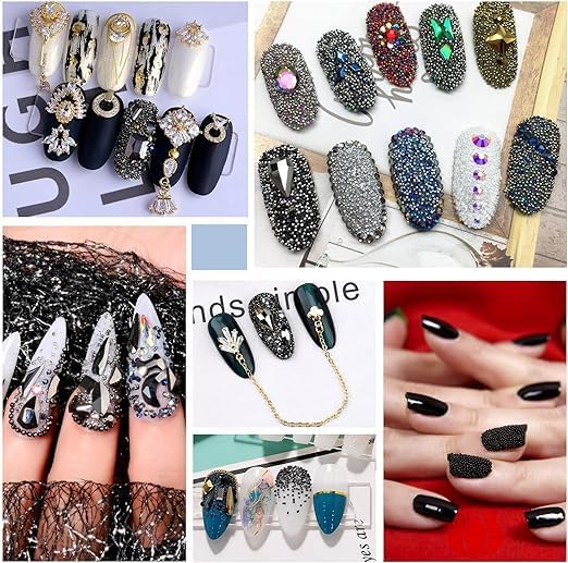 3D Nail Caviar Beads for Nail Art Metal Mini Nail Ball Beads Nail Studs DIY Decorations Accessories (Gun Black and Black)