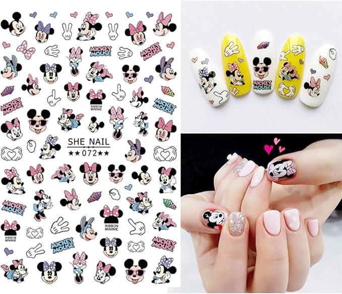 2Pieces 3D Mouse Nail Stickers Cute Kawaii Cartoon Nail Stikers Self-Adhesive Nail Decals for Women Girls Kids Nail Art Stickers (75+Decals)