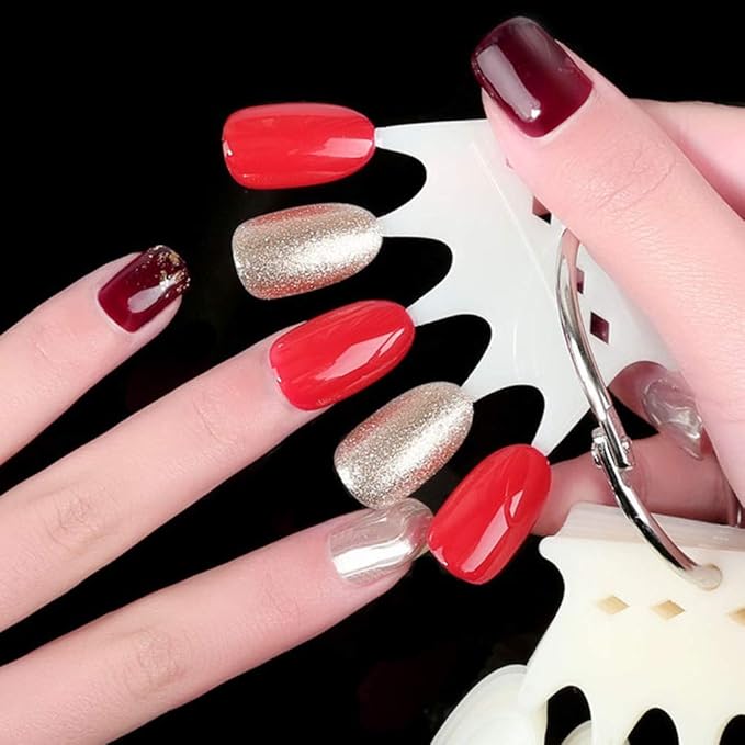 3 Sets Plastic Nail Swatches Crown Shape Fake Tips Nail Polish Display Board Practice Tool with Metal Ring Holder(Clear, White, Beige)