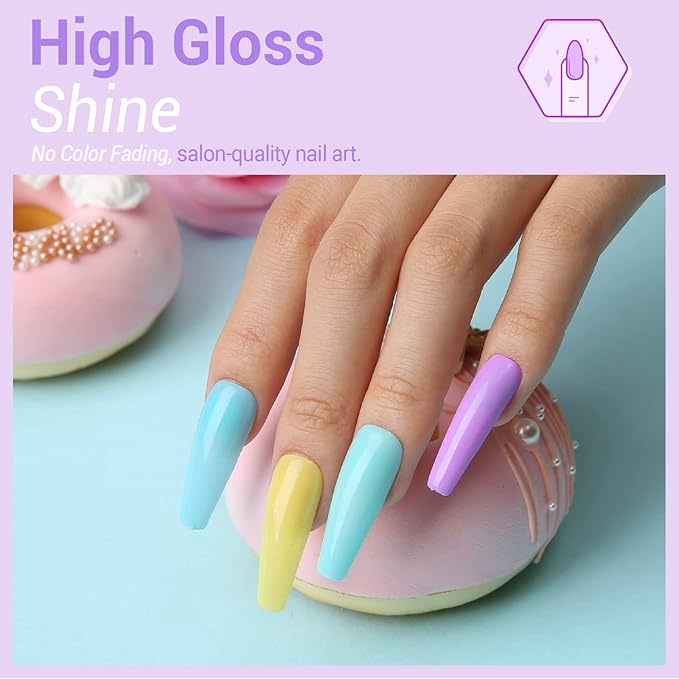 modelones Spring Pastel Gel Nail Polisht, 6 Colors Pink Purple Blue Green Shades Macaron Colors Nail Art Gel Design for Easter Women Girl Nail Lovers Gift Salon DIY
